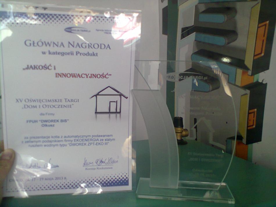 Główna nagroda w kategorii Produkt “JAKOŚĆ I INNOWACYJNOŚĆ” XV Oświęcimskich Targach “Dom i Otoczenie”